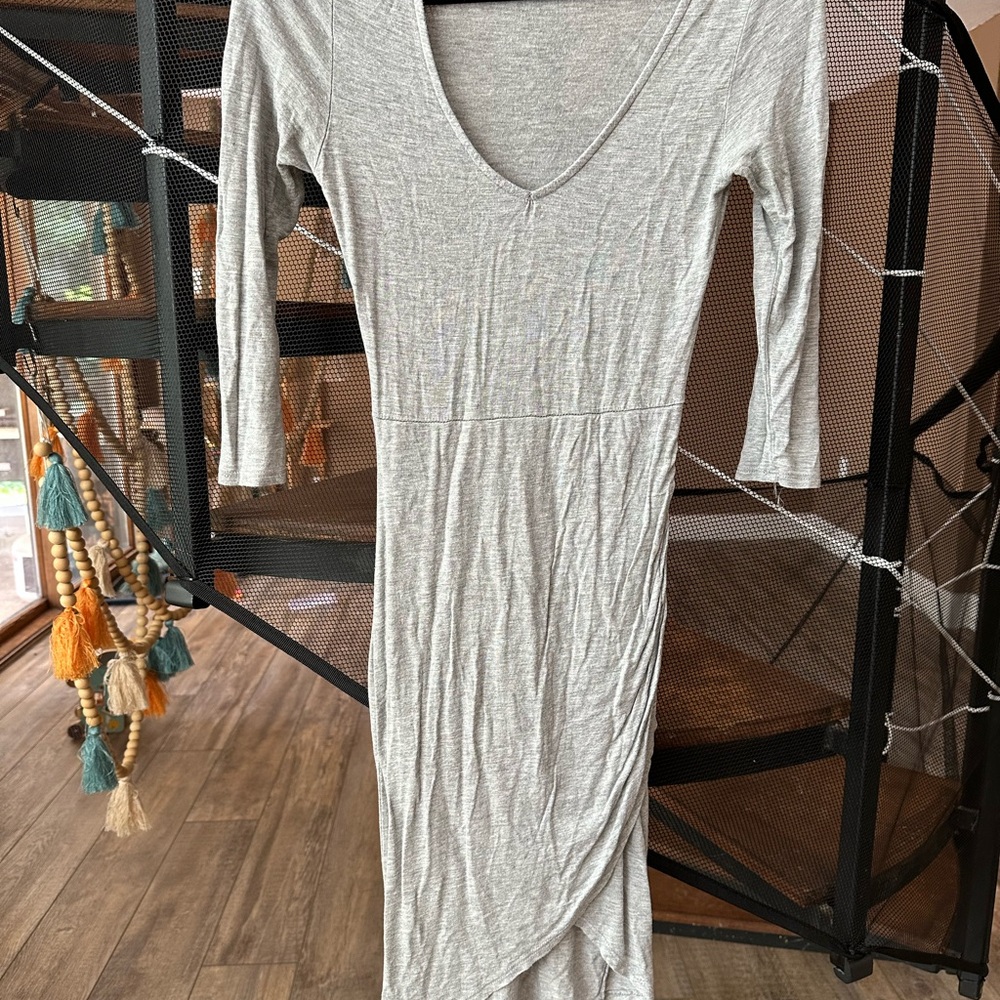 UK2LA Gray Ruched V-Neck Bodycon Dress